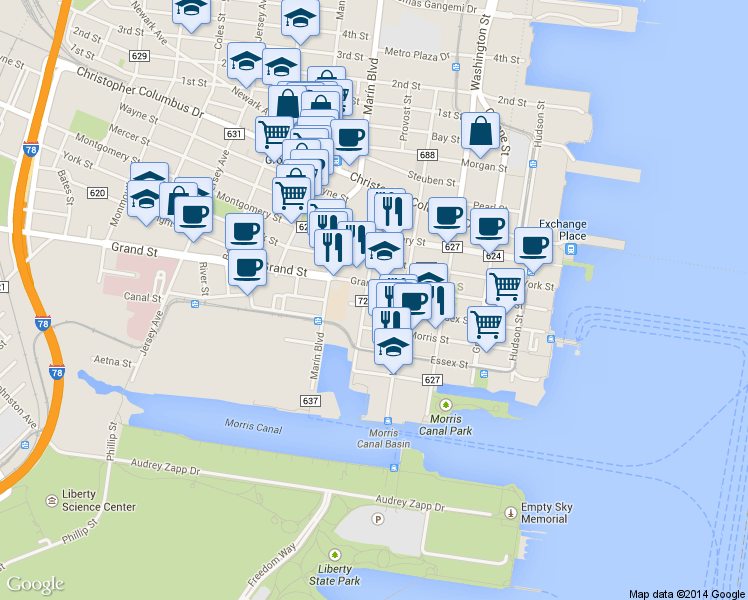map of restaurants, bars, coffee shops, grocery stores, and more near 207 Van Vorst Street in Jersey City