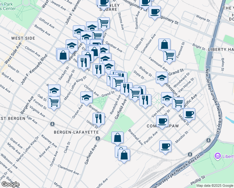 map of restaurants, bars, coffee shops, grocery stores, and more near 347 Randolph Avenue in Jersey City