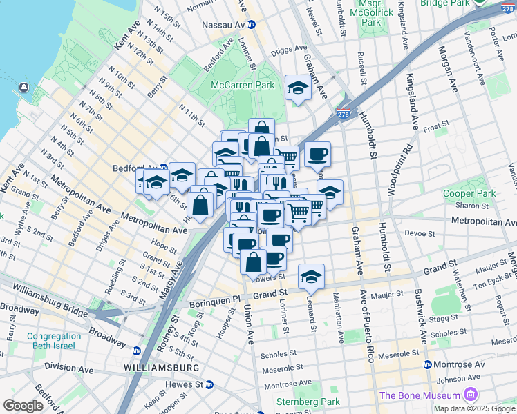 map of restaurants, bars, coffee shops, grocery stores, and more near in Brooklyn