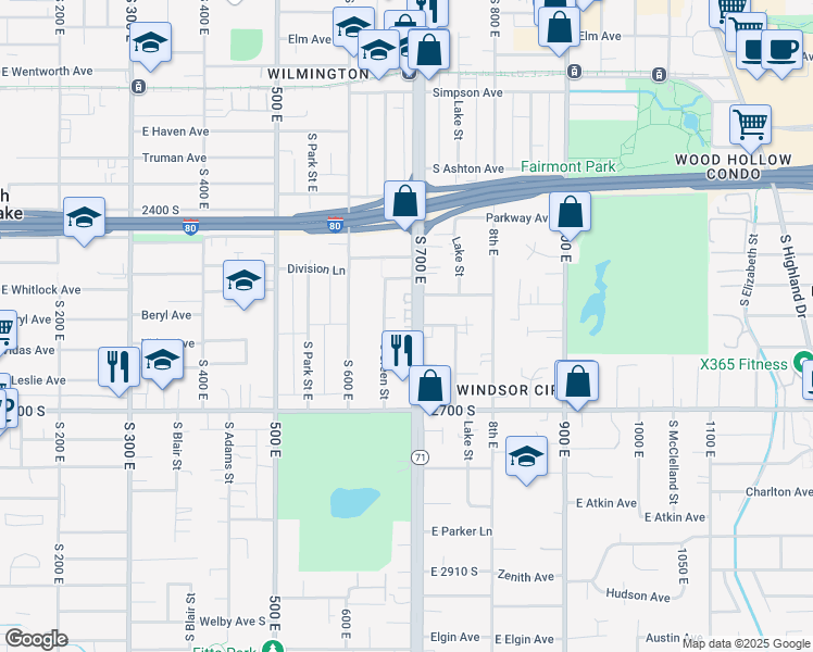 map of restaurants, bars, coffee shops, grocery stores, and more near 669 Crystal Avenue in Salt Lake City