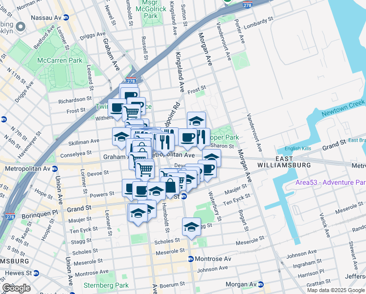map of restaurants, bars, coffee shops, grocery stores, and more near in Brooklyn