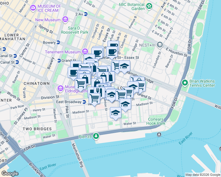 map of restaurants, bars, coffee shops, grocery stores, and more near in New York