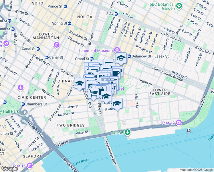 map of restaurants, bars, coffee shops, grocery stores, and more near in New York