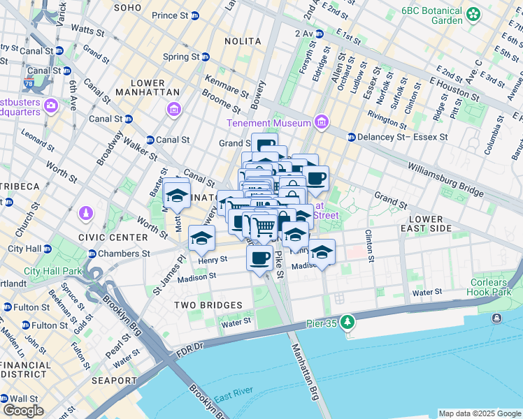 map of restaurants, bars, coffee shops, grocery stores, and more near in New York