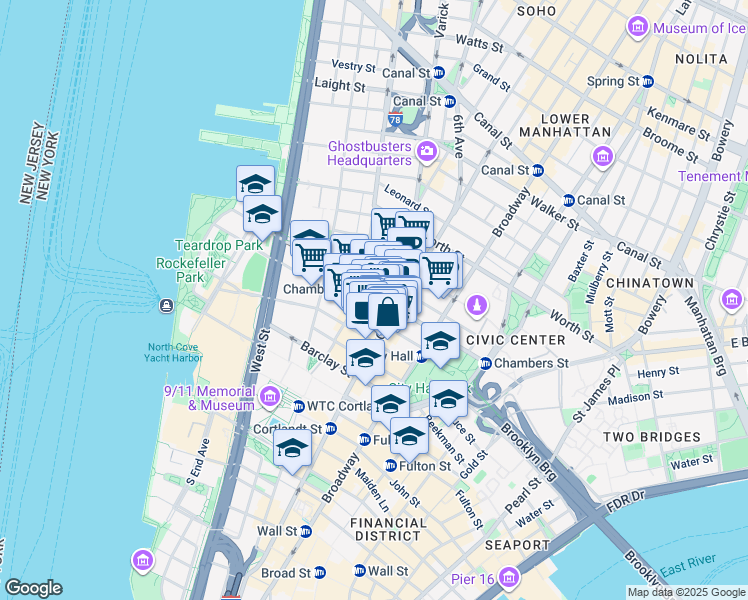 map of restaurants, bars, coffee shops, grocery stores, and more near in New York