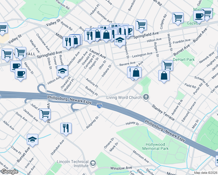 map of restaurants, bars, coffee shops, grocery stores, and more near 1670 Burnet Avenue in Union