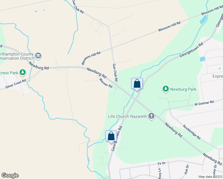 map of restaurants, bars, coffee shops, grocery stores, and more near 3031 Werner Road in Nazareth