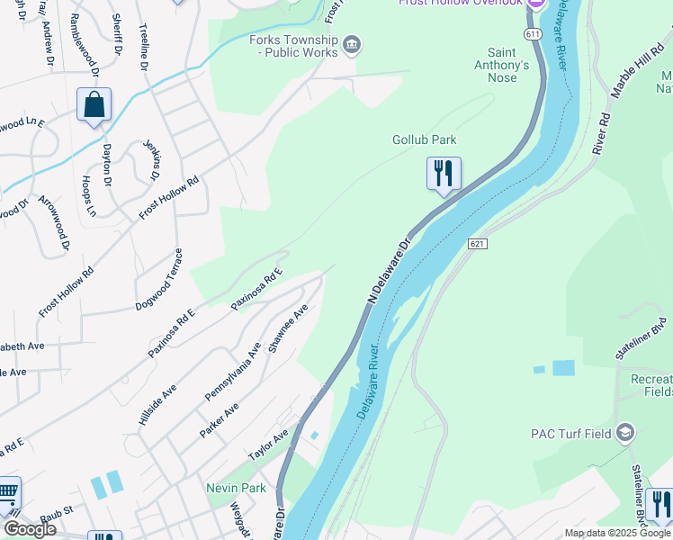map of restaurants, bars, coffee shops, grocery stores, and more near 800 Margarete Terrace in Easton