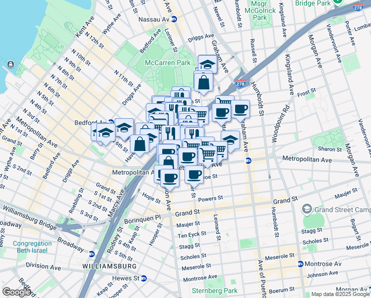map of restaurants, bars, coffee shops, grocery stores, and more near in Brooklyn
