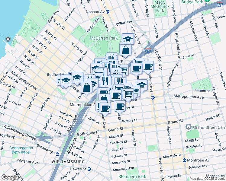 map of restaurants, bars, coffee shops, grocery stores, and more near in Brooklyn