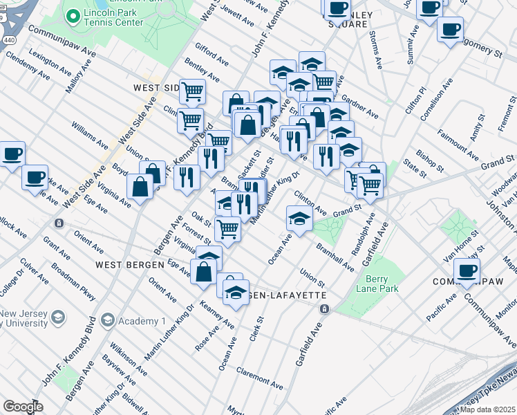 map of restaurants, bars, coffee shops, grocery stores, and more near in Jersey City