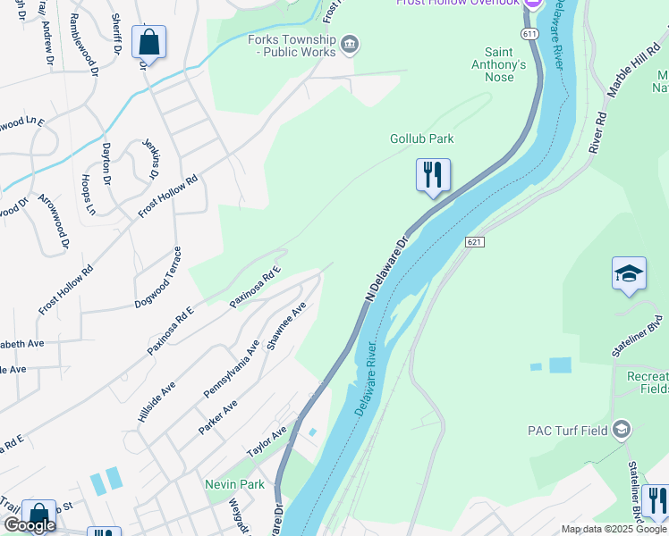 map of restaurants, bars, coffee shops, grocery stores, and more near 800 Margarete Terrace in Easton