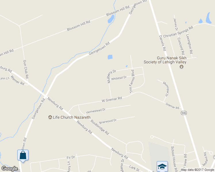 map of restaurants, bars, coffee shops, grocery stores, and more near 639 Mulberry Drive in Nazareth