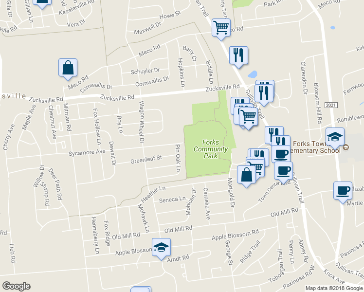 map of restaurants, bars, coffee shops, grocery stores, and more near 1186 Sycamore Avenue in Easton