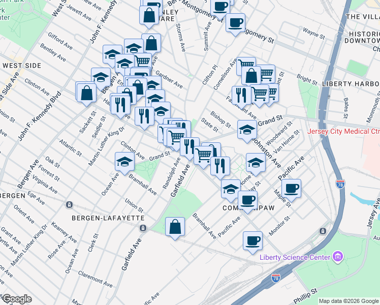 map of restaurants, bars, coffee shops, grocery stores, and more near 6 Summit Ave in Jersey City