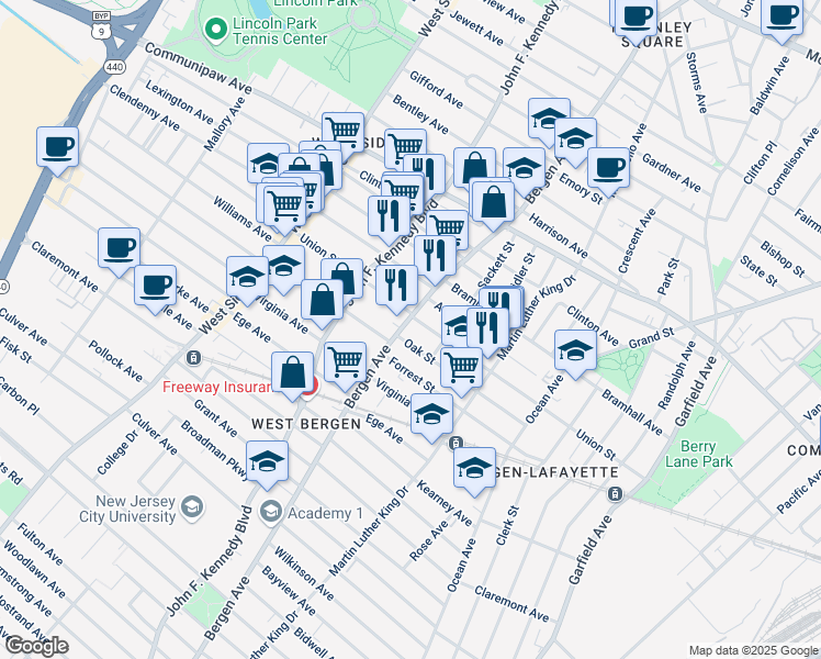 map of restaurants, bars, coffee shops, grocery stores, and more near 218 Union Street in Jersey City