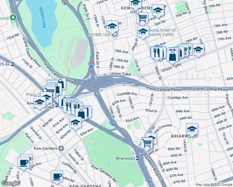 map of restaurants, bars, coffee shops, grocery stores, and more near 13530 Union Turnpike in Queens