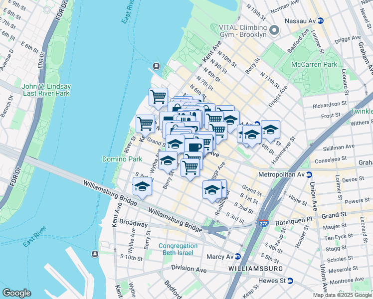 map of restaurants, bars, coffee shops, grocery stores, and more near in Brooklyn