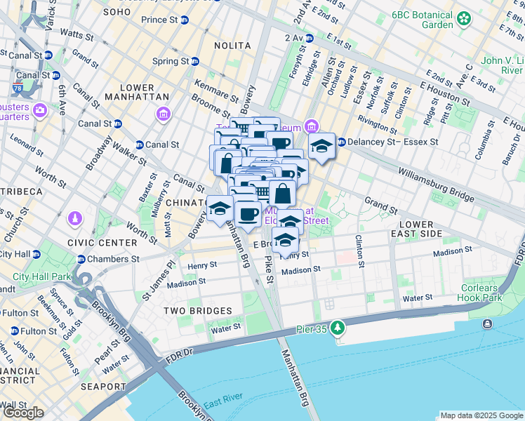 map of restaurants, bars, coffee shops, grocery stores, and more near in New York