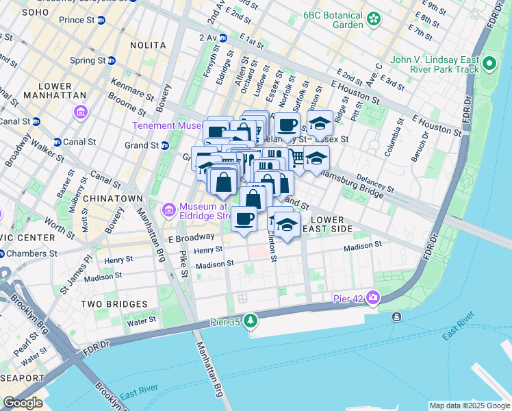 map of restaurants, bars, coffee shops, grocery stores, and more near in New York