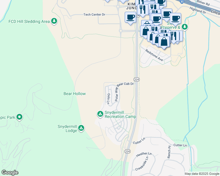 map of restaurants, bars, coffee shops, grocery stores, and more near 5672 Oslo Lane in Park City