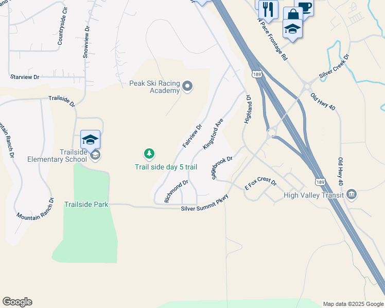 map of restaurants, bars, coffee shops, grocery stores, and more near 5825 Kingsford Avenue in Park City