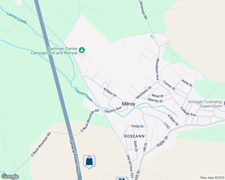 map of restaurants, bars, coffee shops, grocery stores, and more near 143 North Main Street in Milroy