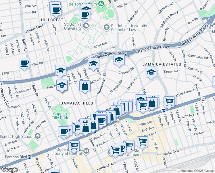map of restaurants, bars, coffee shops, grocery stores, and more near in Queens