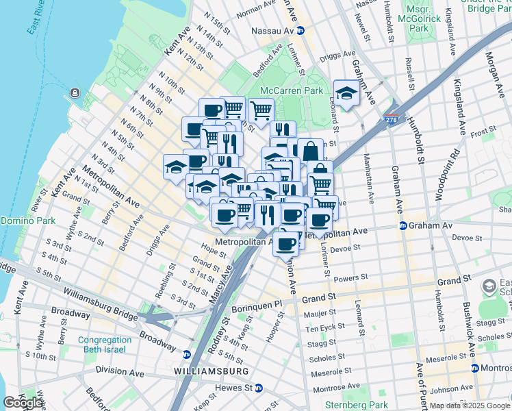map of restaurants, bars, coffee shops, grocery stores, and more near in Brooklyn