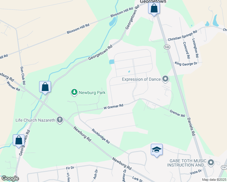 map of restaurants, bars, coffee shops, grocery stores, and more near 640 Mulberry Drive in Nazareth