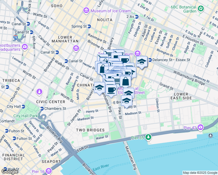 map of restaurants, bars, coffee shops, grocery stores, and more near in New York