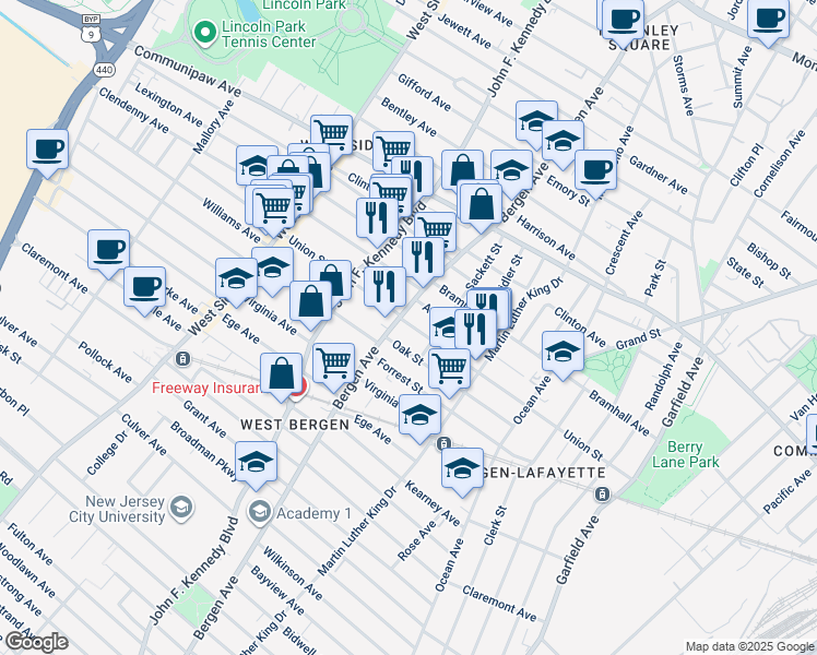 map of restaurants, bars, coffee shops, grocery stores, and more near 218 Union Street in Jersey City