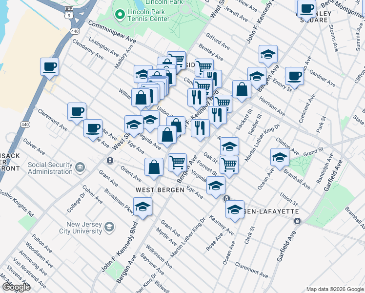 map of restaurants, bars, coffee shops, grocery stores, and more near 249 Union Street in Jersey City