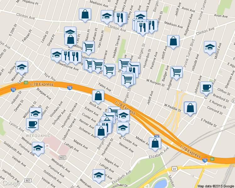 map of restaurants, bars, coffee shops, grocery stores, and more near in Newark