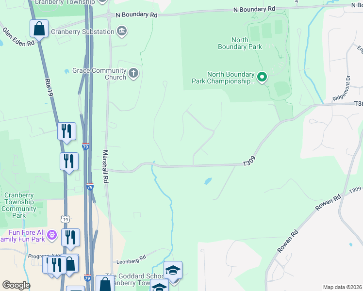 map of restaurants, bars, coffee shops, grocery stores, and more near 517 Palmate Drive in Cranberry Township