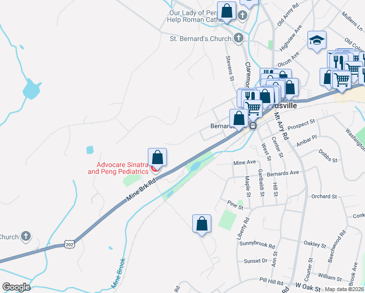 map of restaurants, bars, coffee shops, grocery stores, and more near 8 Laurel Lane in Bernardsville