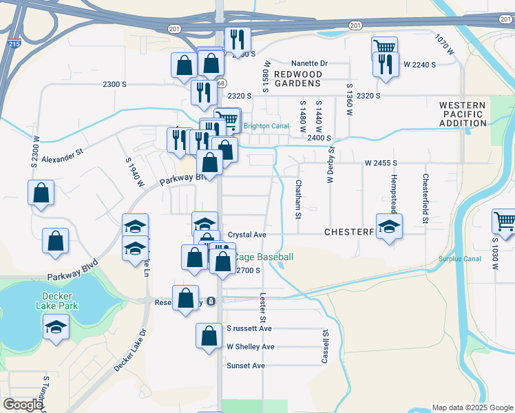 map of restaurants, bars, coffee shops, grocery stores, and more near 1603 West Warnock Avenue in West Valley City