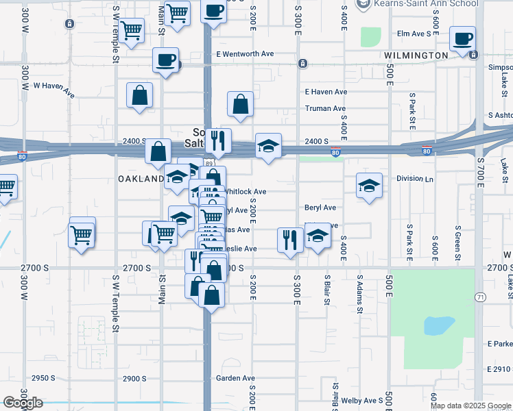 map of restaurants, bars, coffee shops, grocery stores, and more near 208 East Whitlock Avenue in South Salt Lake