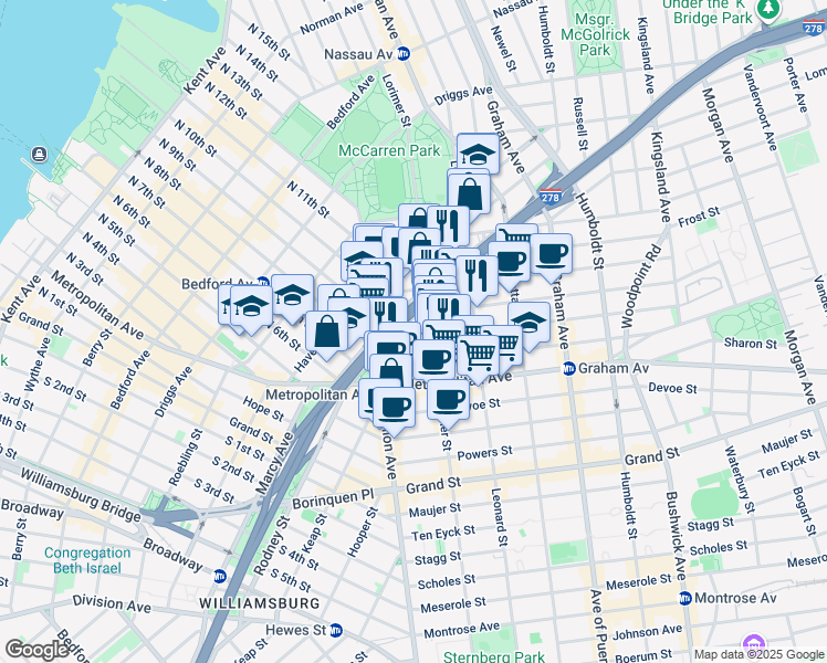 map of restaurants, bars, coffee shops, grocery stores, and more near in Brooklyn
