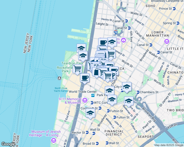 map of restaurants, bars, coffee shops, grocery stores, and more near in New York