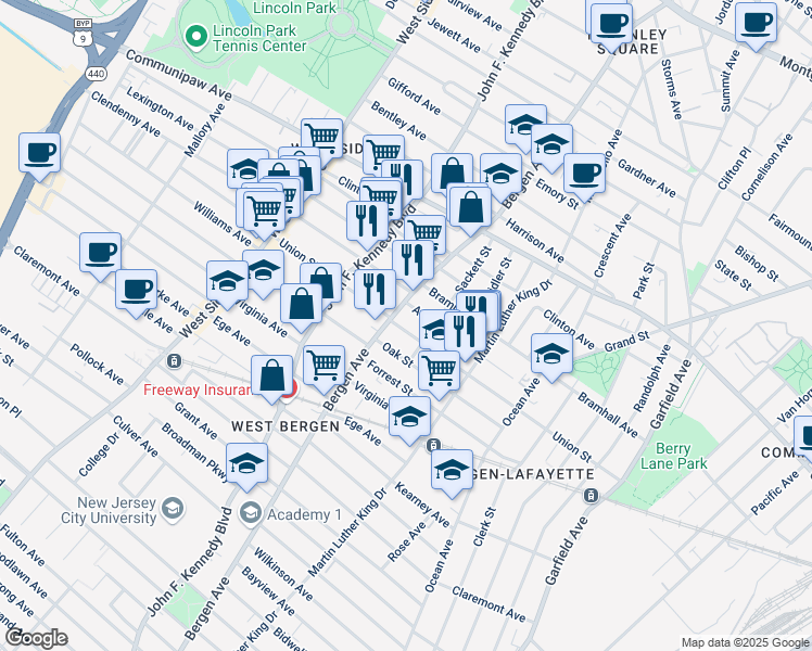 map of restaurants, bars, coffee shops, grocery stores, and more near 218 Union Street in Jersey City