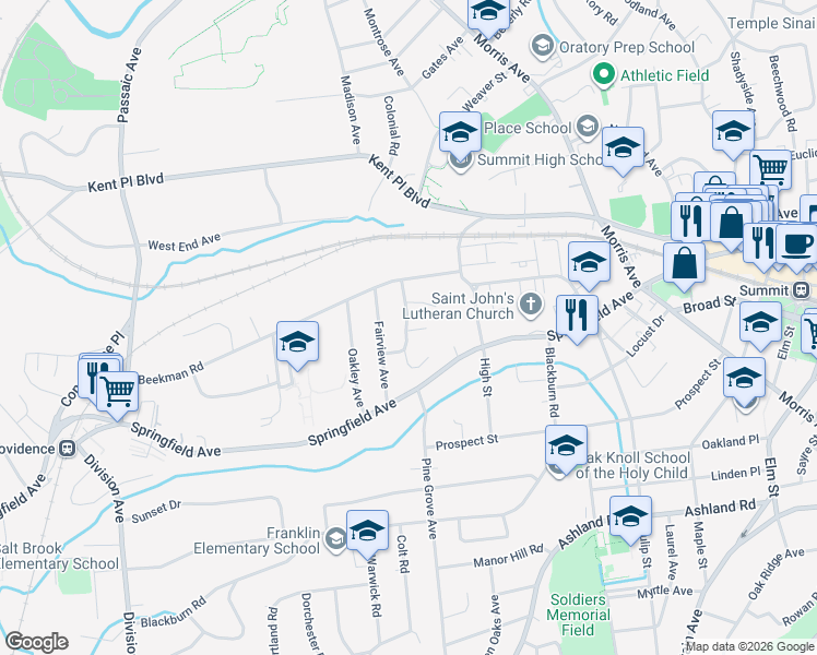 map of restaurants, bars, coffee shops, grocery stores, and more near 23 Cromwell Parkway in Summit