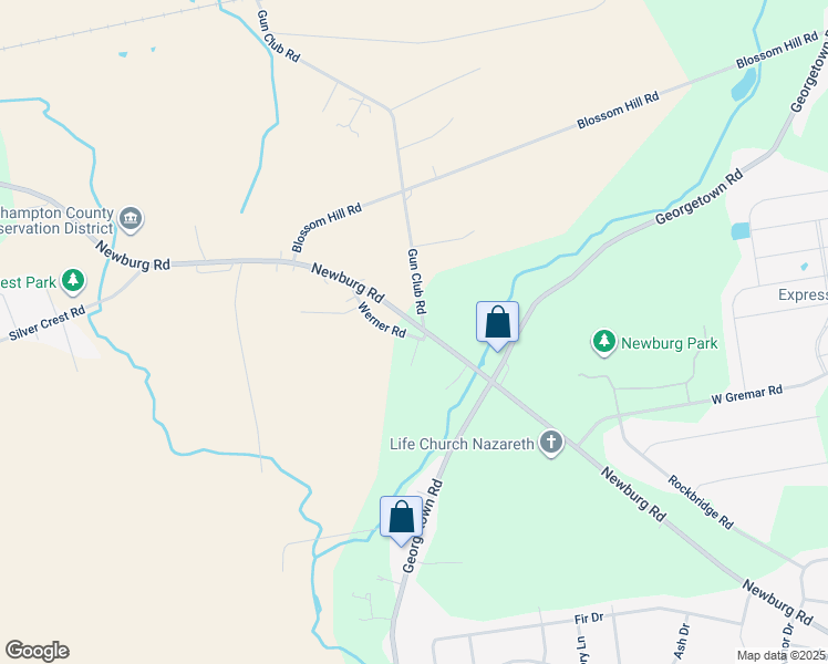 map of restaurants, bars, coffee shops, grocery stores, and more near 3026 Werner Road in Nazareth