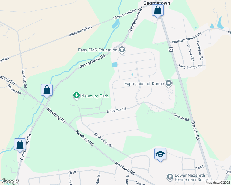 map of restaurants, bars, coffee shops, grocery stores, and more near 650 Mulberry Drive in Nazareth