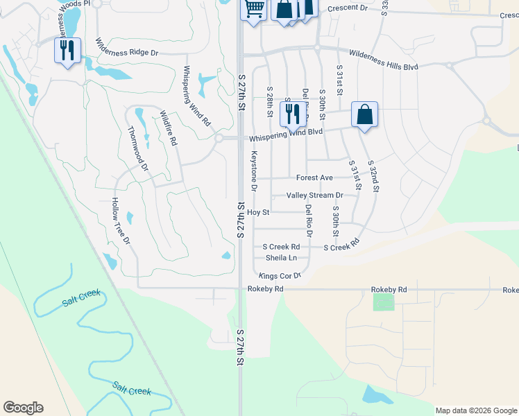 map of restaurants, bars, coffee shops, grocery stores, and more near 9615 South 28th Street in Lincoln