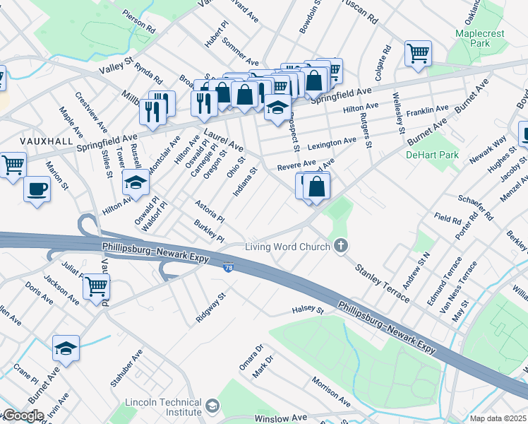 map of restaurants, bars, coffee shops, grocery stores, and more near 289 Revere Avenue in Union