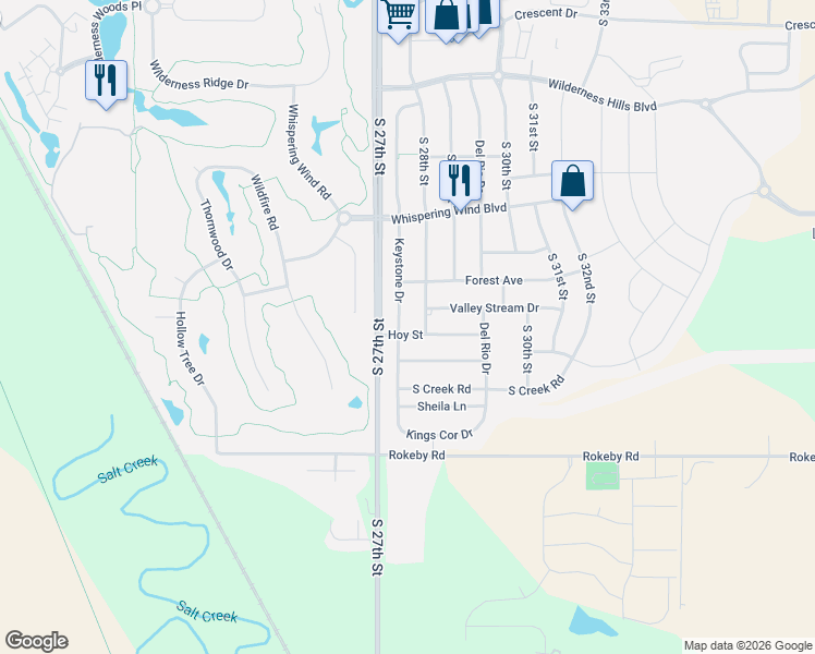 map of restaurants, bars, coffee shops, grocery stores, and more near 9615 South 28th Street in Lincoln