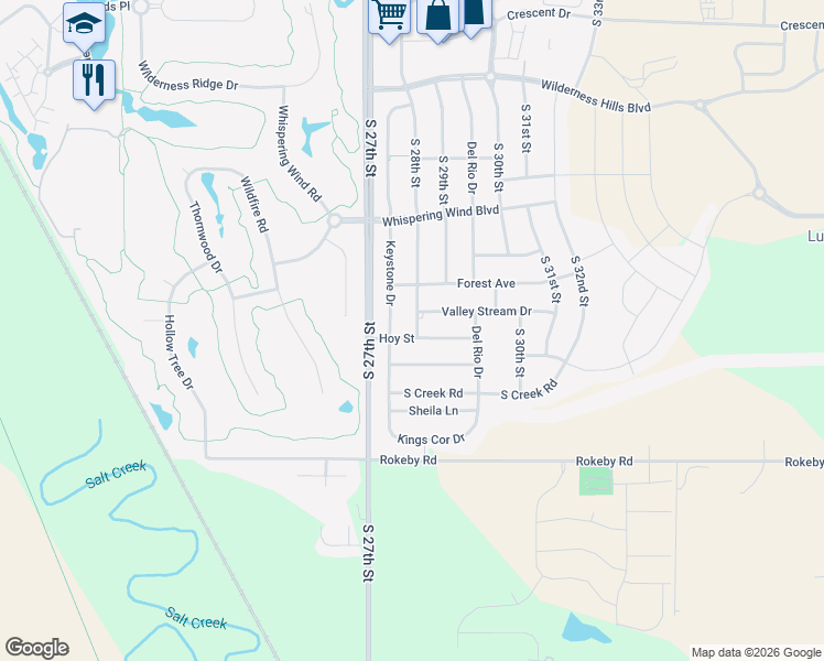 map of restaurants, bars, coffee shops, grocery stores, and more near 9625 South 28th Street in Lincoln