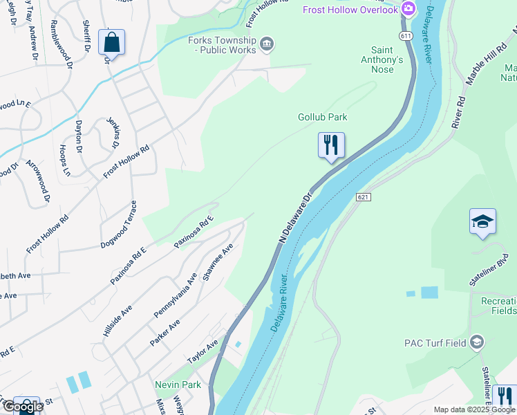 map of restaurants, bars, coffee shops, grocery stores, and more near 800 Margarete Terrace in Easton