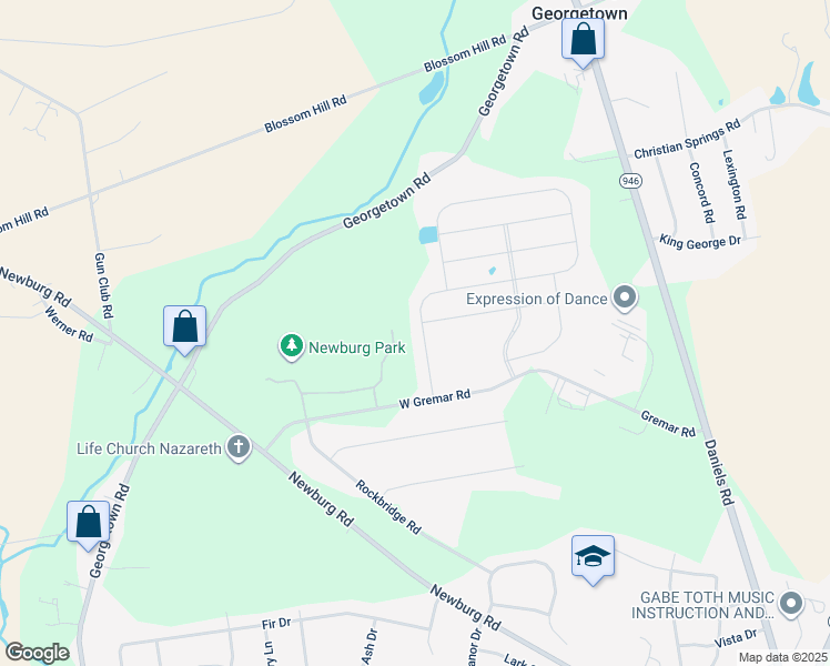 map of restaurants, bars, coffee shops, grocery stores, and more near 647 Mulberry Drive in Nazareth